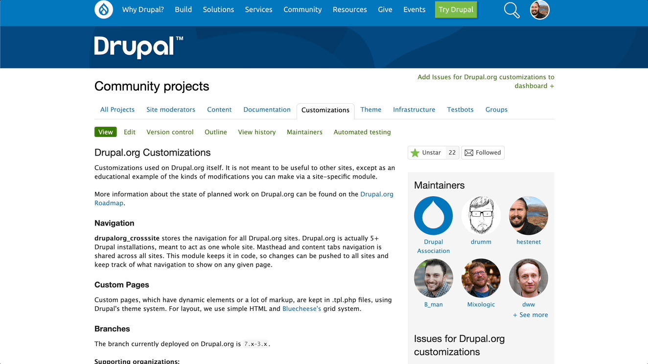 Navigate to git.drupalcode.org source code for your project