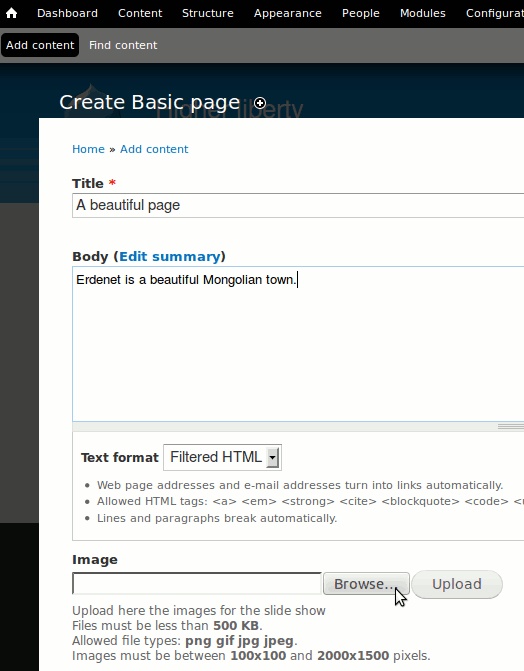 Click on the "Browse" button of the image field.