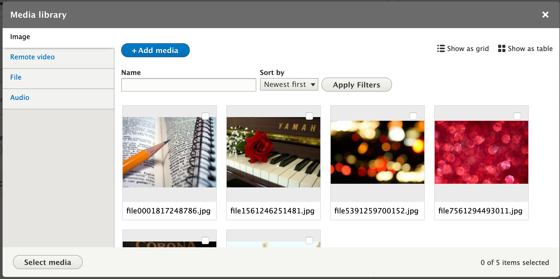 Grid display with links to switch between grid/table.