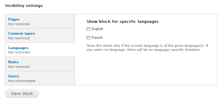 Language visibility settings screenshot default