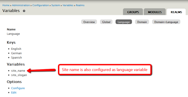 Site name should also be configured as language variable