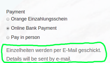 Payment Instructions displayed on checkout