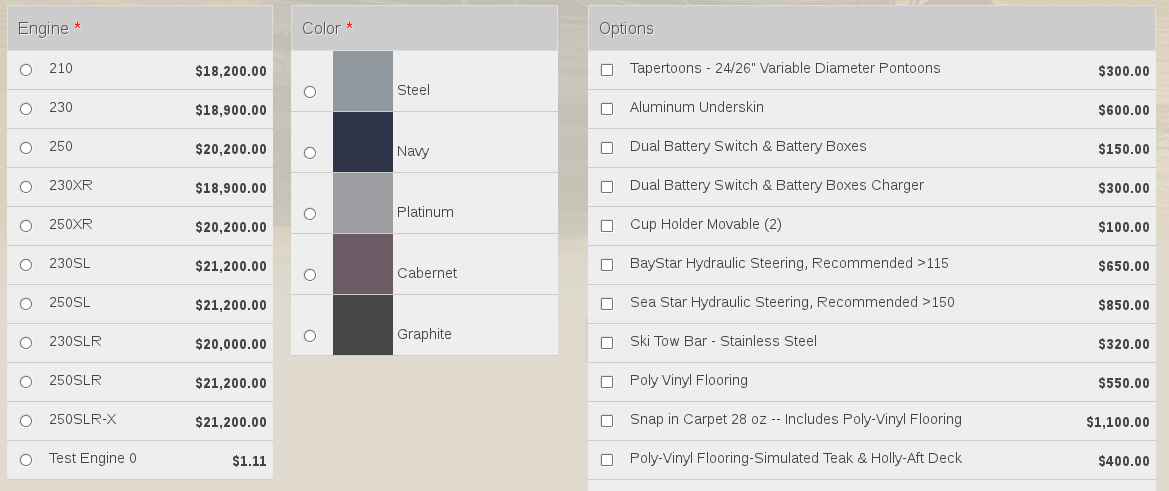 Option lists with price formatters