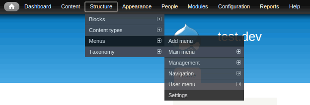 Admin menu before patch was applied