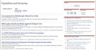 Screen capture of the Capitalism/Economy department page