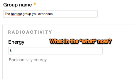 Field asks people to enter a 'Radioactivity energy' level for their group