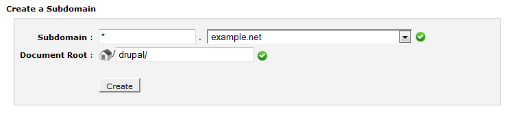 cPanel Subdomain creation form