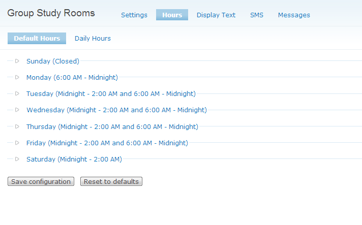 default hours configuration