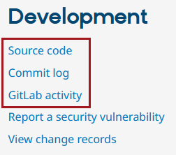 Development section with links to GitLab highlighted