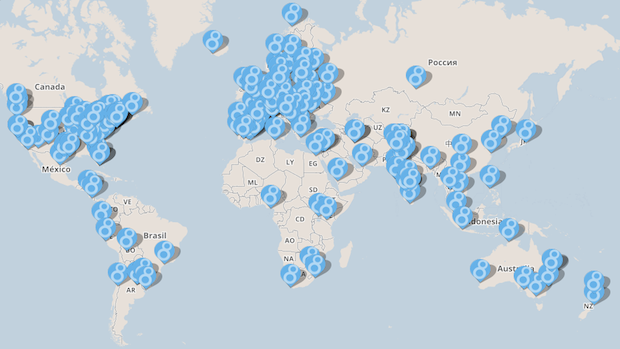 Map of Drupal 8 release parties around the world