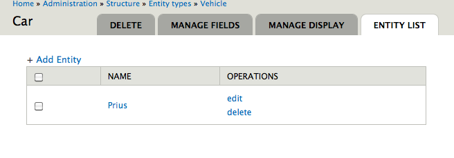 Entity in ECK's admin UI