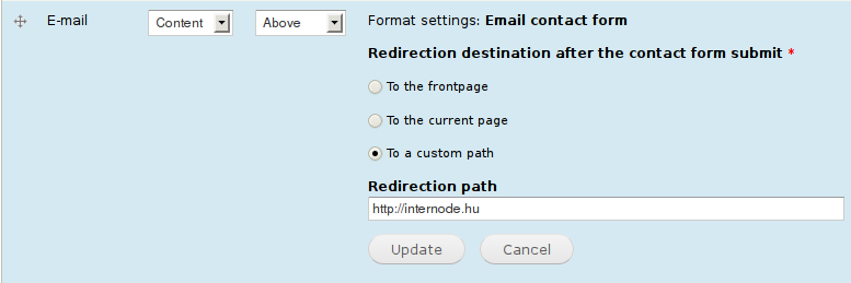 email contact form settings