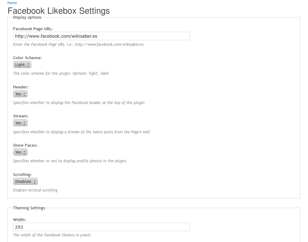 FB Likebox block admin settings