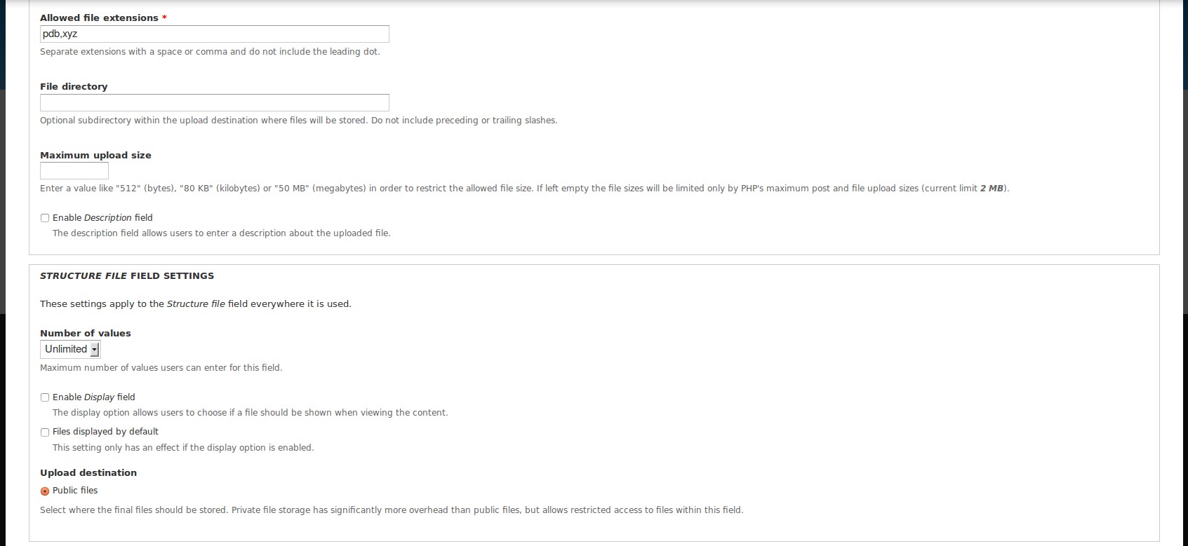 Fiele field settings