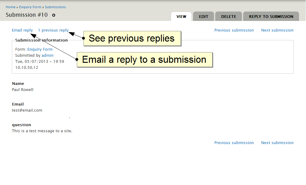 Reply to a submission