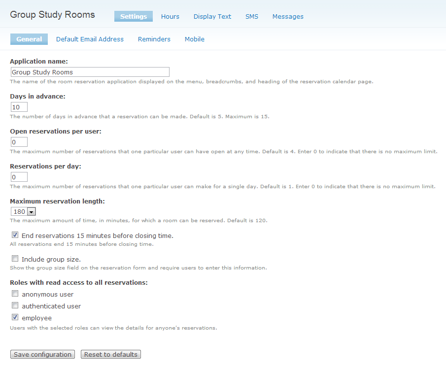 general settings configuration page