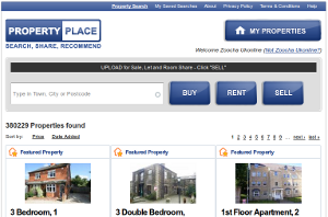 Screen Shot of Property Place, a property search application in Facebook