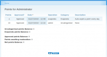 The 'My points' page after the module has evaporated some points.