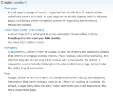 A custom creditsmodule implements the hook, to add costs-information to the create content page.