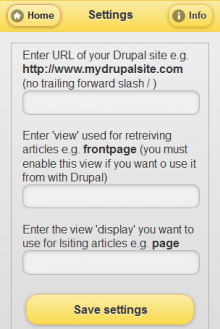 Phonegap Android App Settings Page