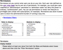Filter permissions default display for the user permissions page