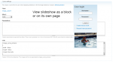 Image cycle settings page and an example slideshow displayed as a block in the left sidebar.