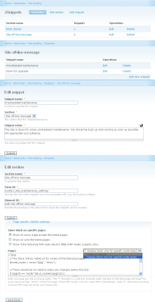 A range of screenshots of JSnippets administrative pages and in action.
