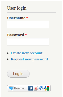 User log in block with Loginza button inegrated
