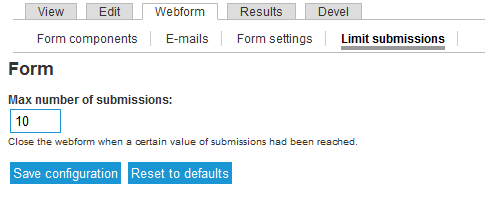 Webform limit submissions