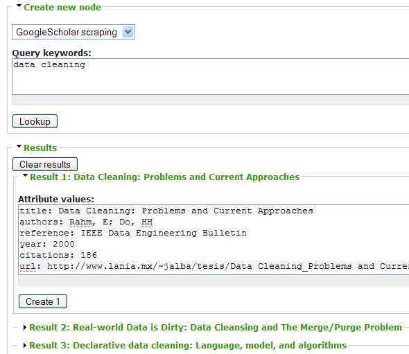 CreateFromWeb choose search/service result to create node from