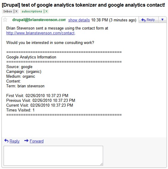 Google Analytics information Contact Form email