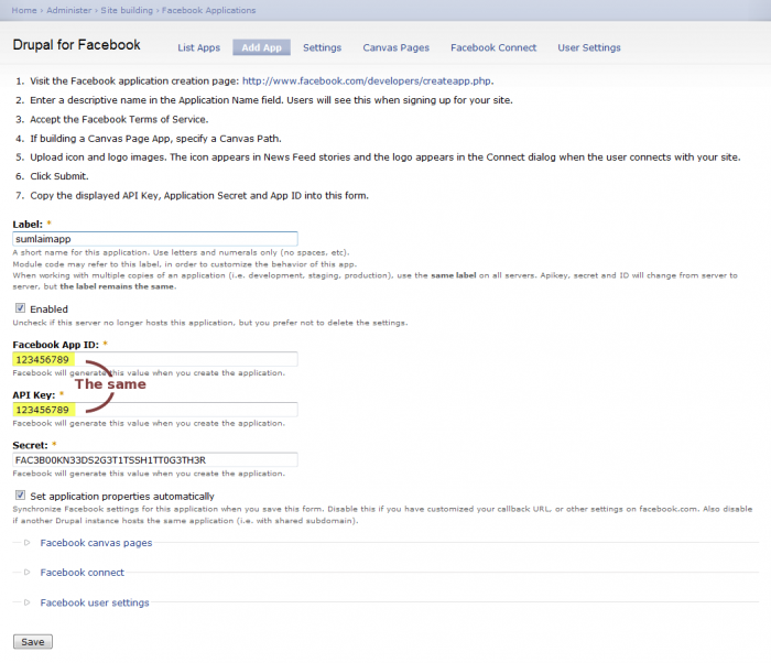 D4FB App ID/API Key Example