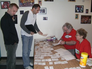 volunteers at the registration table