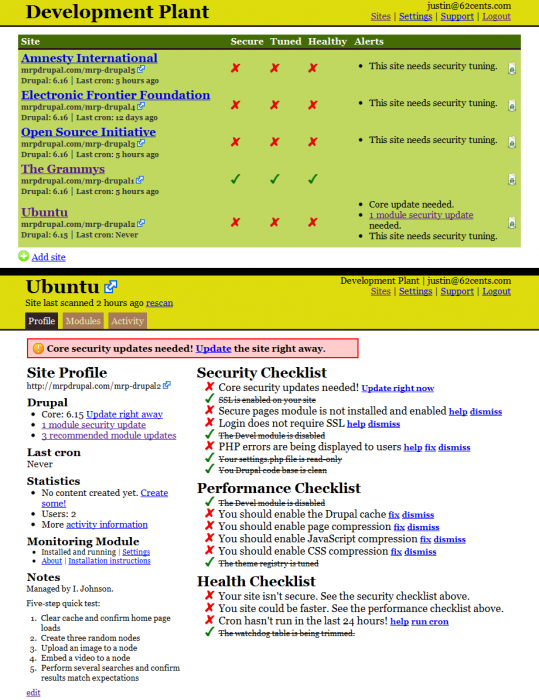 Site list and site profile example