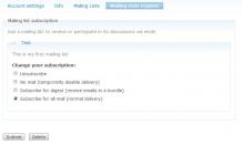 The user subscription form