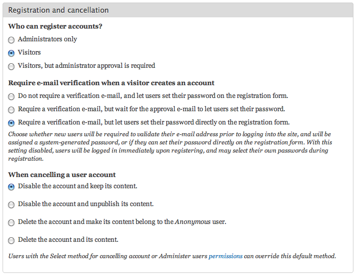 User registration password