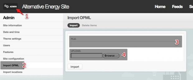 Import OPML form