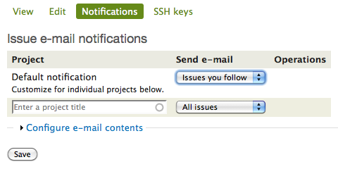 Issue e-mail notification UI: all issues you follow