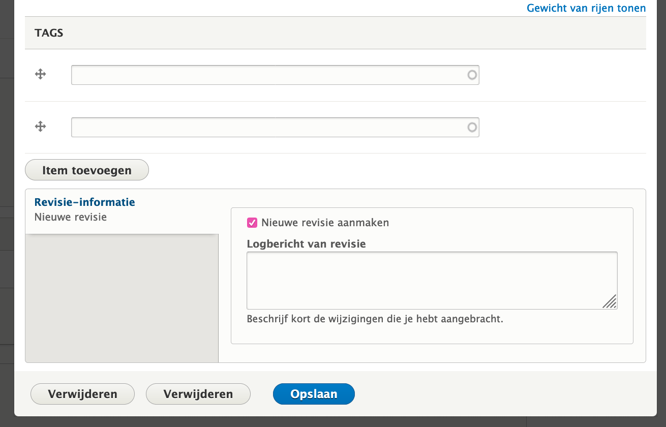 Display delete buttons in the button area of a dialog