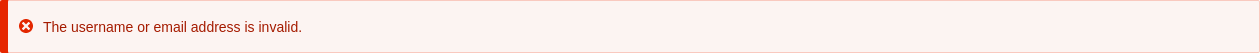 Form validation error message for an invalid username or emai