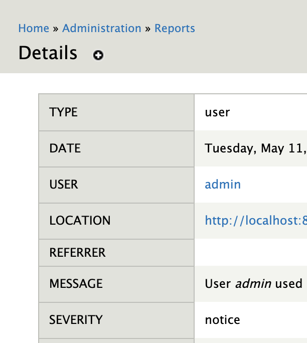 D7 dblog details page before the patch applied
