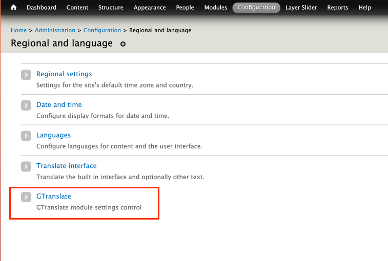 Regional and language Gtranslate