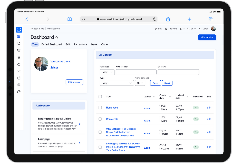 Varbase Drupal Admin Dashboard for Streamlined Management