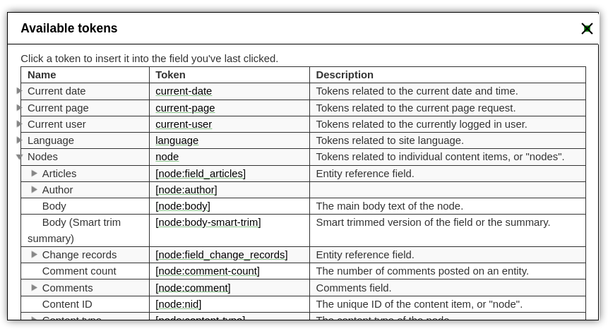 Drupal token custom theme indent