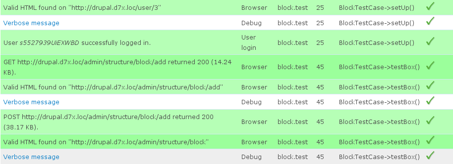 simpletest debug color