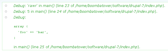 debug message