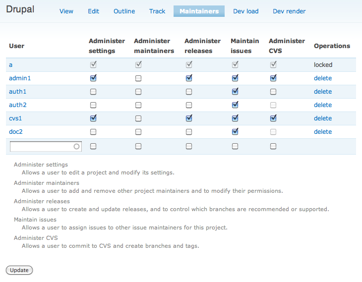 Project maintainer UI from patch #46