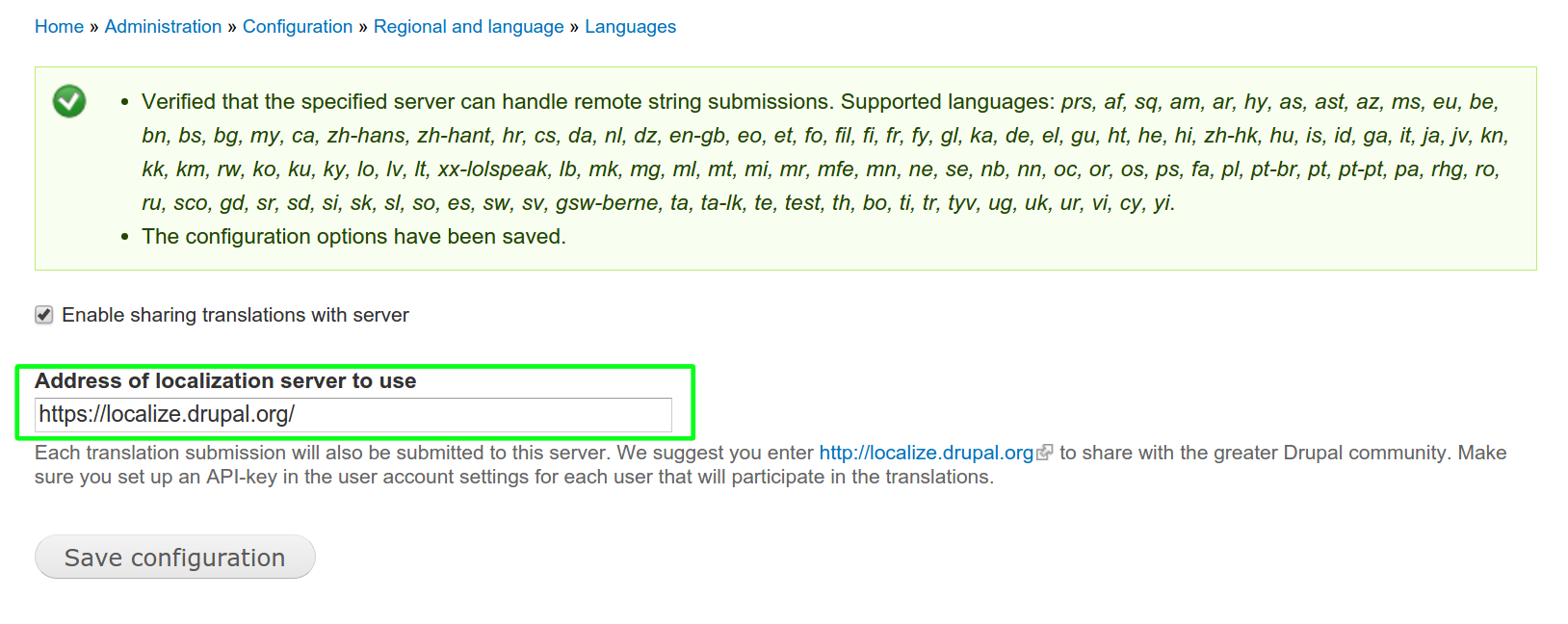 Localization Server address to use