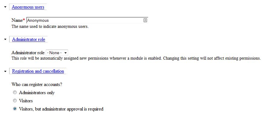 Current Drupal 8 admin/config/people/accounts