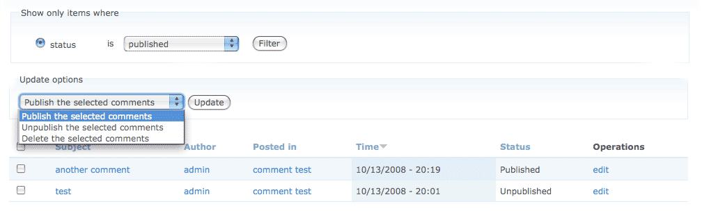 Altered comment admin form